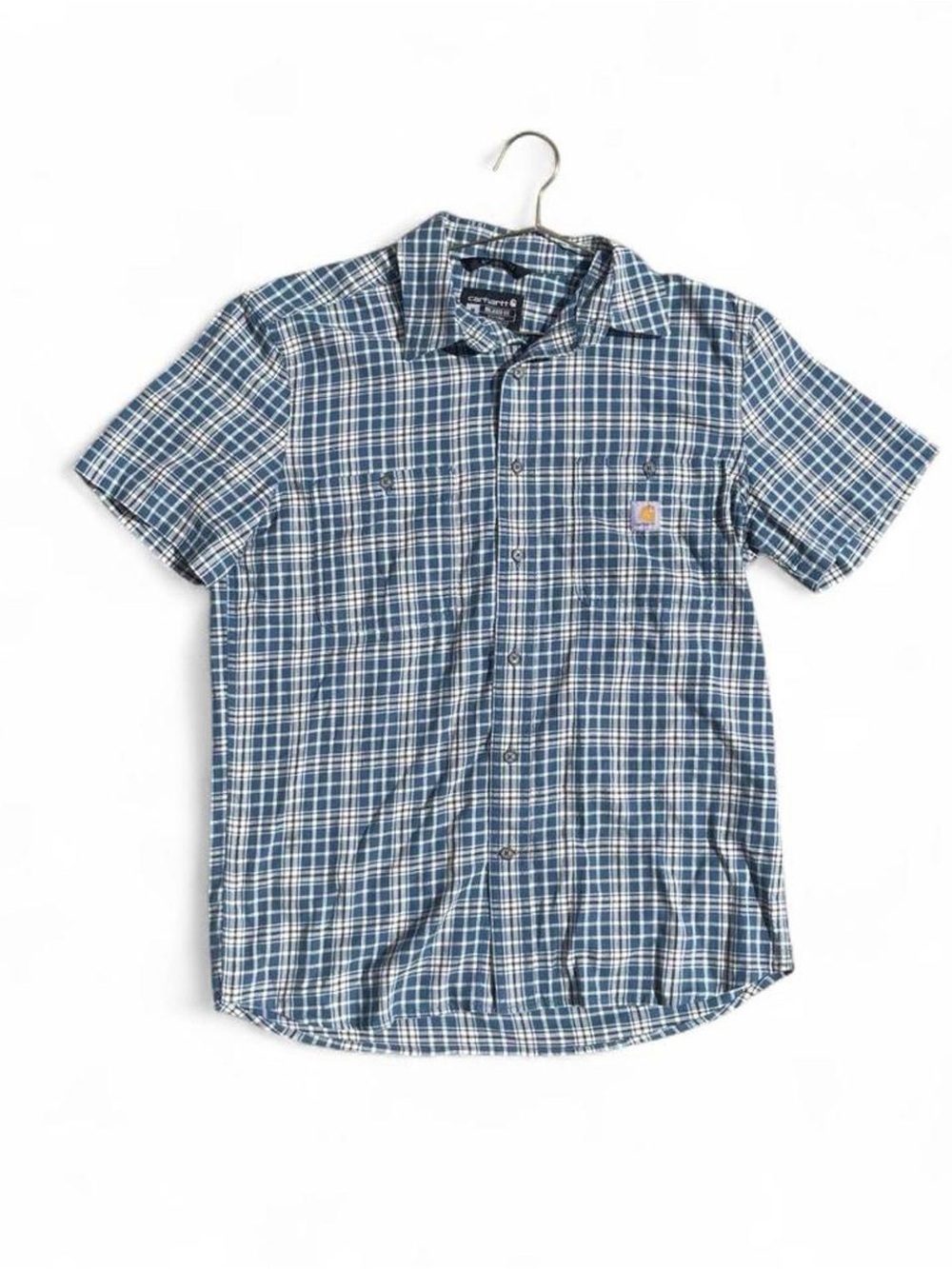 Carhartt Rugged Flex Blue Plaid Button-Up Work Shirt – Relaxed Fit Men's Medium